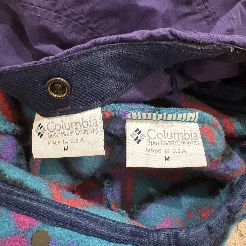 Vintage 90s Columbia Sportswear 2-in-1 Aztec Hat Sz M Purple Fleece Nylon USA - Picture 9 of 9